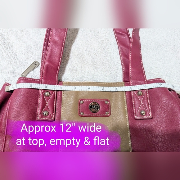ANNA MARTINA FRANCO NWOT 3 lg pouch shoulder bag, Reddish/Burgundy & Tan colour - Picture 9 of 16